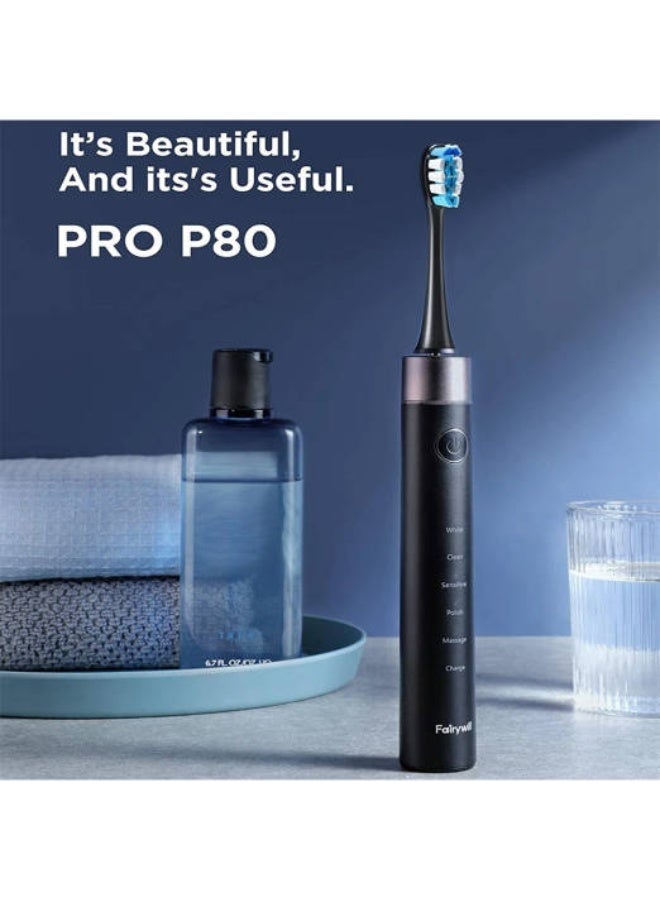 Fairywill P80 Electric Toothbrush with Pressure Sensor, 5 Modes Electric Toothbrush, USB Rechargeable, Deep Clean Whitening Toothbrush for Adults - Image 2