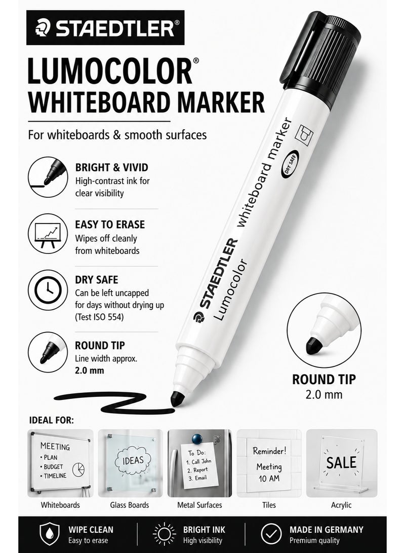 1-Piece Lumocolor Dry Erase Whiteboard Marker Round Tip Black Ink