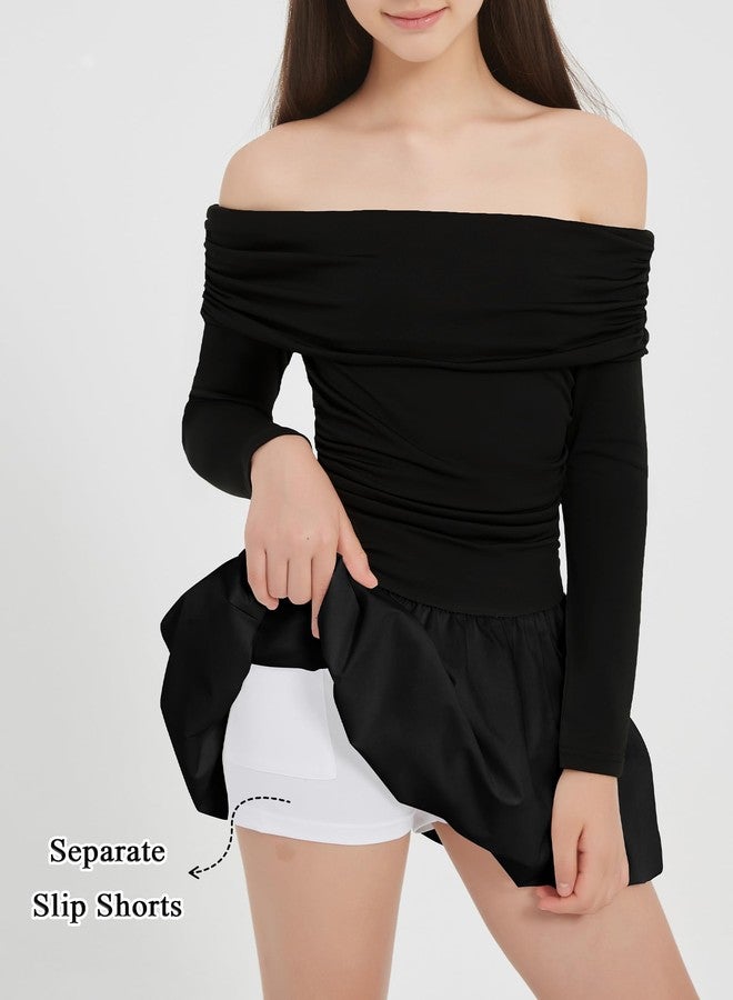 EXARUS Girls Dress Off The Shoulder Bodycon/Bubble Long Sleeve Teen Ruched Valentine Dance Formal Prom Tween Dresses, Off the Shoulder Bubble Black, 12 Years - Image 2