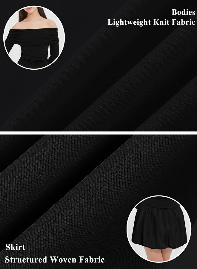 EXARUS Girls Dress Off The Shoulder Bodycon/Bubble Long Sleeve Teen Ruched Valentine Dance Formal Prom Tween Dresses, Off the Shoulder Bubble Black, 12 Years - Image 3