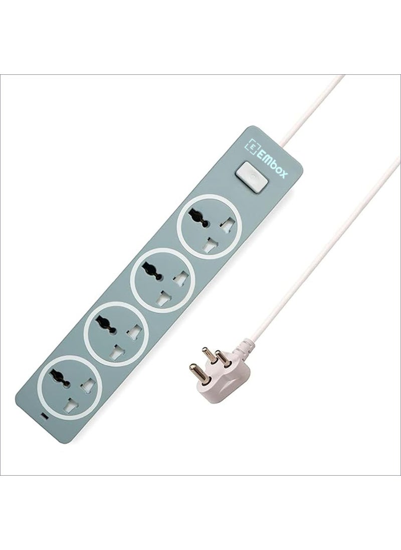 EMBOX EMBOX 10A Extension Board with Master SwitchExtension Cord with 4 Universal SocketsSpike Guard with Safety Shutter and LED Indicator1500W Grey2 Meter Cable  - Image 1