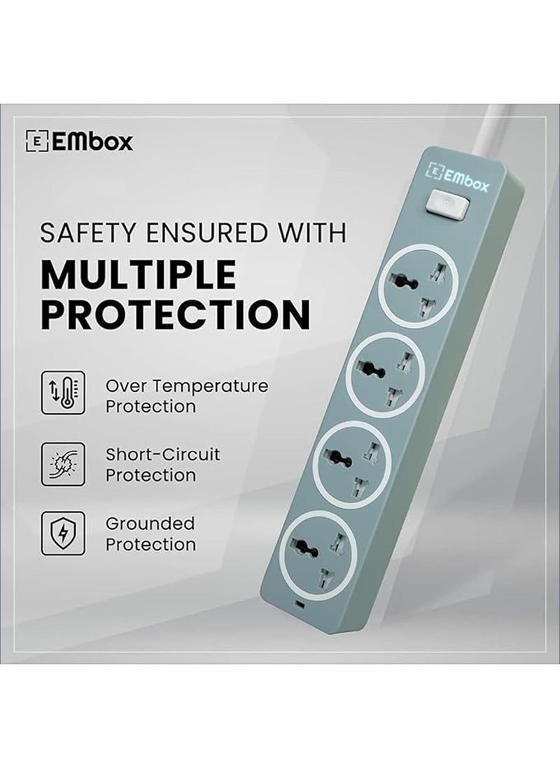 EMBOX EMBOX 10A Extension Board with Master SwitchExtension Cord with 4 Universal SocketsSpike Guard with Safety Shutter and LED Indicator1500W Grey2 Meter Cable  - Image 4