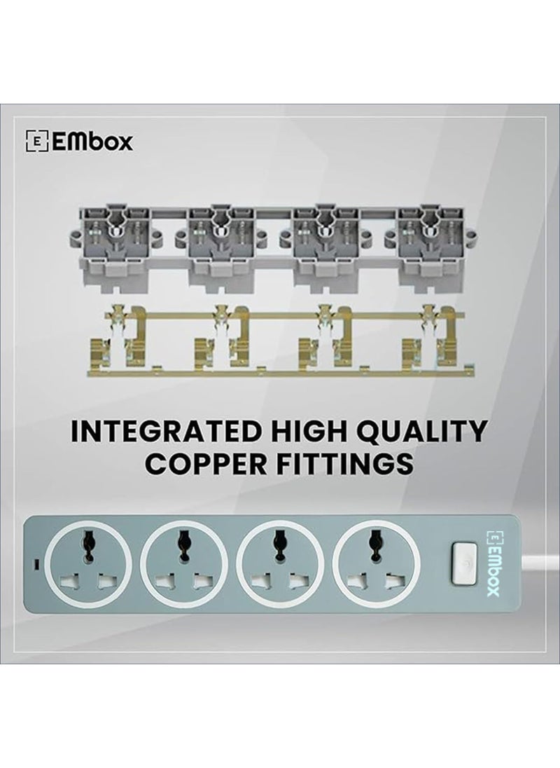 EMBOX EMBOX 10A Extension Board with Master SwitchExtension Cord with 4 Universal SocketsSpike Guard with Safety Shutter and LED Indicator1500W Grey2 Meter Cable  - Image 5