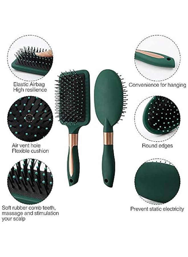 FYLX Hair Brush SetAnti Static Mage Oval Comb with Detangling Nylon Pins Mage Paddle BrushTail Comb Wet Dry Brush for Women Men Hair Styling GREEN) - Image 2