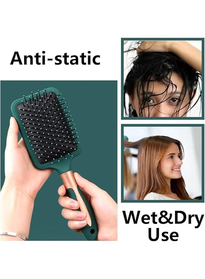 FYLX Hair Brush SetAnti Static Mage Oval Comb with Detangling Nylon Pins Mage Paddle BrushTail Comb Wet Dry Brush for Women Men Hair Styling GREEN) - Image 5
