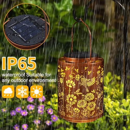 Tepaken Solar Lanterns Garden Decor Birthday Gifts for Women Mon Grandma Metal Hanging Solar Lights Waterproof Outdoor Decoration for Outside LED Lanterns for Yard Patio Lawn (Birds) - Image 3
