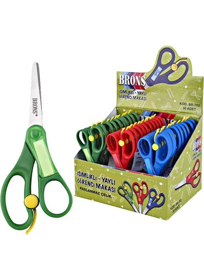 Brons BR-703 Student Scissors with Spring Nameplate - 3 Pieces