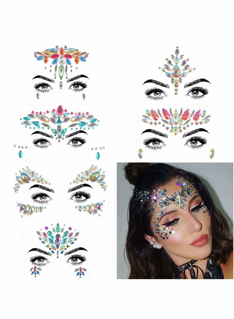 Suntown Rhinestone Mermaid Face Jewels Tattoos for Music Festivals, 6pcs Temporary Face and Body Gems for Eyes and Creative Makeup Designs. - Image 1