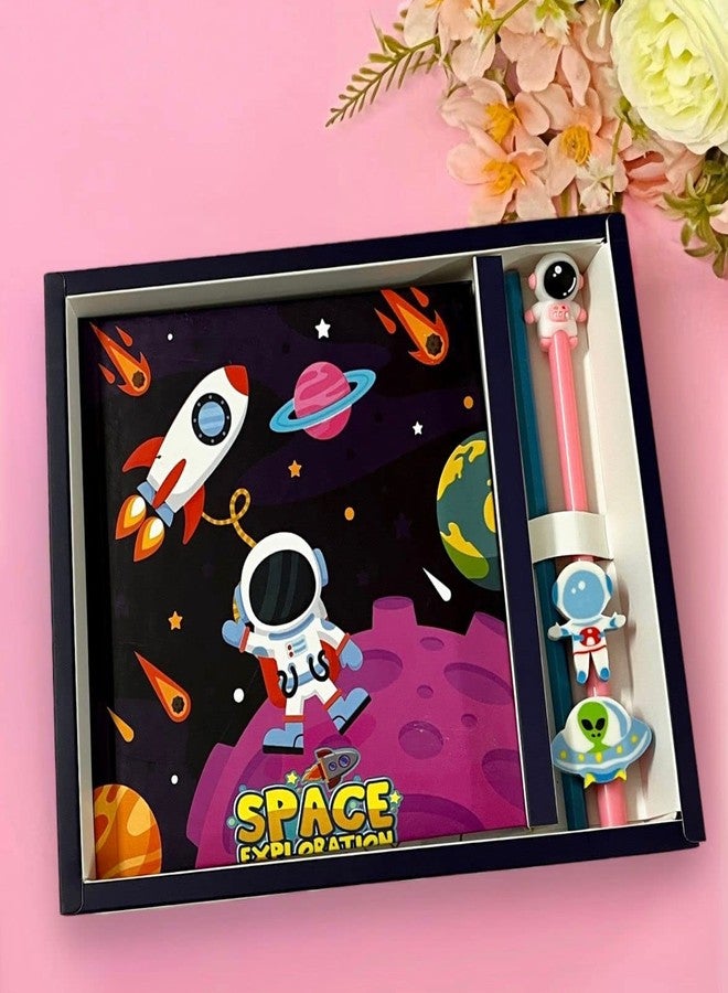 Le Delite space diary/theme astronaut printed diary combo gift set for boys/girls kids/cute stylish school stationary notebook with gel pen,pencil & eraser for party favor return gifts under 300 - Image 1