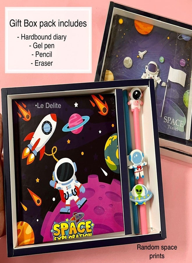 Le Delite space diary/theme astronaut printed diary combo gift set for boys/girls kids/cute stylish school stationary notebook with gel pen,pencil & eraser for party favor return gifts under 300 - Image 2