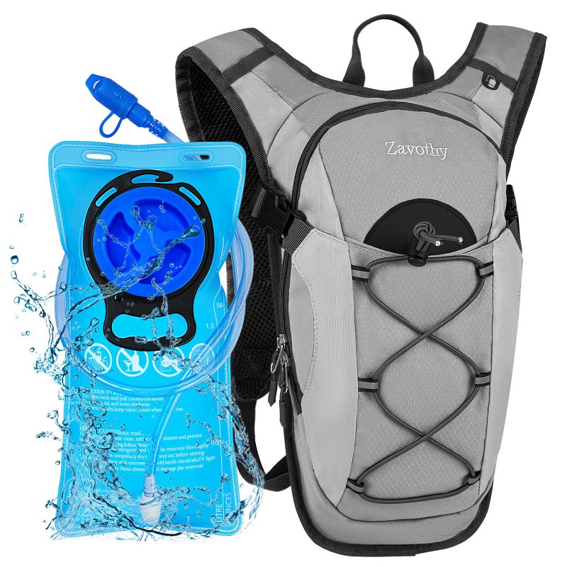 Zavothy Lightweight Hydration Backpack with 2L Water Bladder Water Backpack for Hiking Gear Hydration Pack for Cycling Running Biking Hiking Backpack Gray