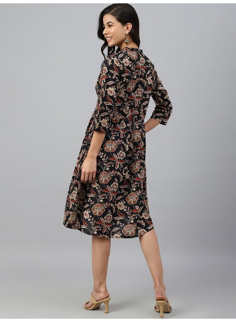 IndHeritage - Premium cotton black dress with brown floral prints - IDH00151 - Image 3