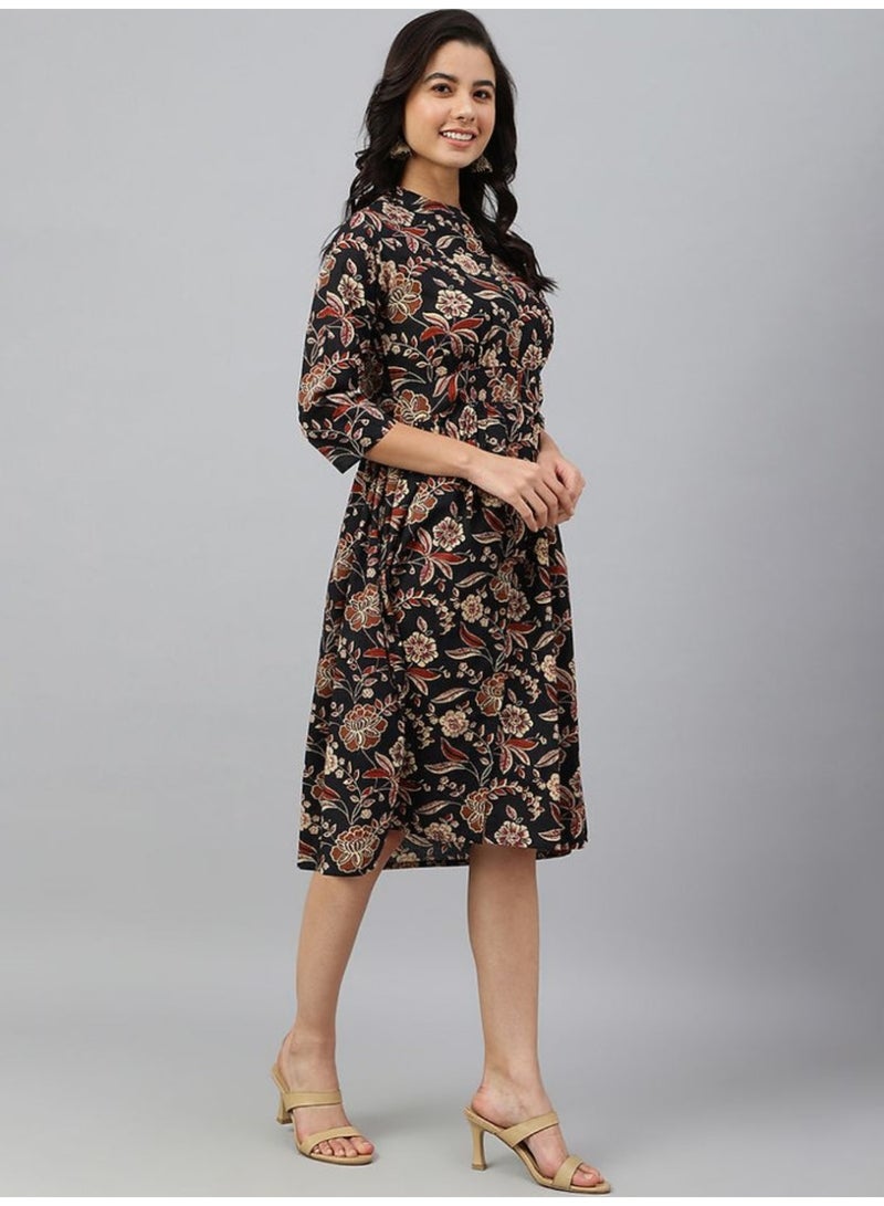 IndHeritage - Premium cotton black dress with brown floral prints - IDH00151 - Image 2