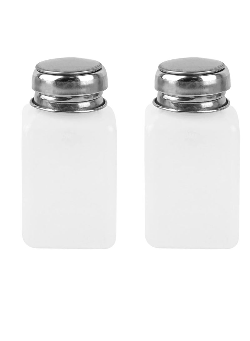 Bukela 2 Pack 200ml(6.8oz) Push Down Alcohol Dispenser Pump, Methanol Container, Nail Polish Lip Eye Makeup Remover Square Plastic Liquid Press Bottles for Home Travel, White  - Image 1