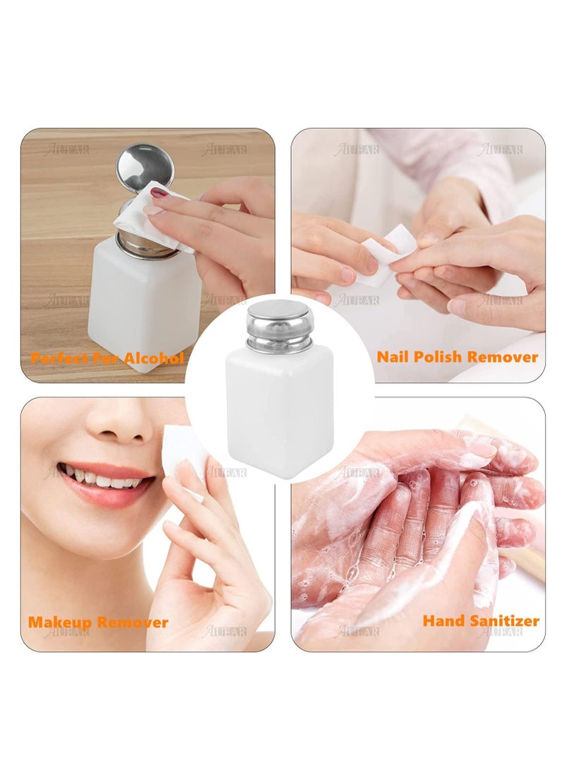 Bukela 2 Pack 200ml(6.8oz) Push Down Alcohol Dispenser Pump, Methanol Container, Nail Polish Lip Eye Makeup Remover Square Plastic Liquid Press Bottles for Home Travel, White  - Image 2