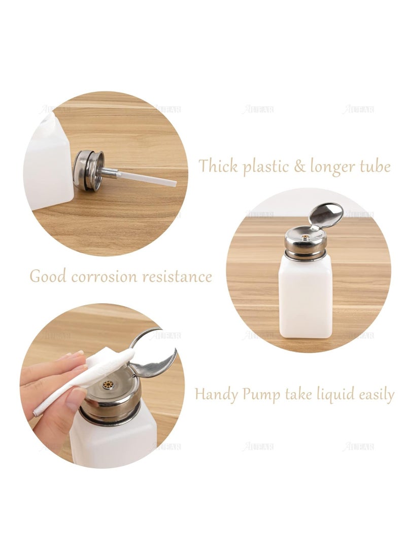 Bukela 2 Pack 200ml(6.8oz) Push Down Alcohol Dispenser Pump, Methanol Container, Nail Polish Lip Eye Makeup Remover Square Plastic Liquid Press Bottles for Home Travel, White  - Image 4