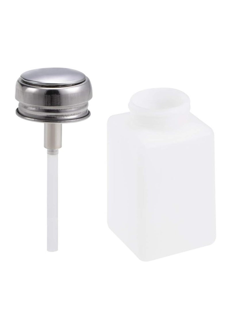 Bukela 2 Pack 200ml(6.8oz) Push Down Alcohol Dispenser Pump, Methanol Container, Nail Polish Lip Eye Makeup Remover Square Plastic Liquid Press Bottles for Home Travel, White  - Image 5