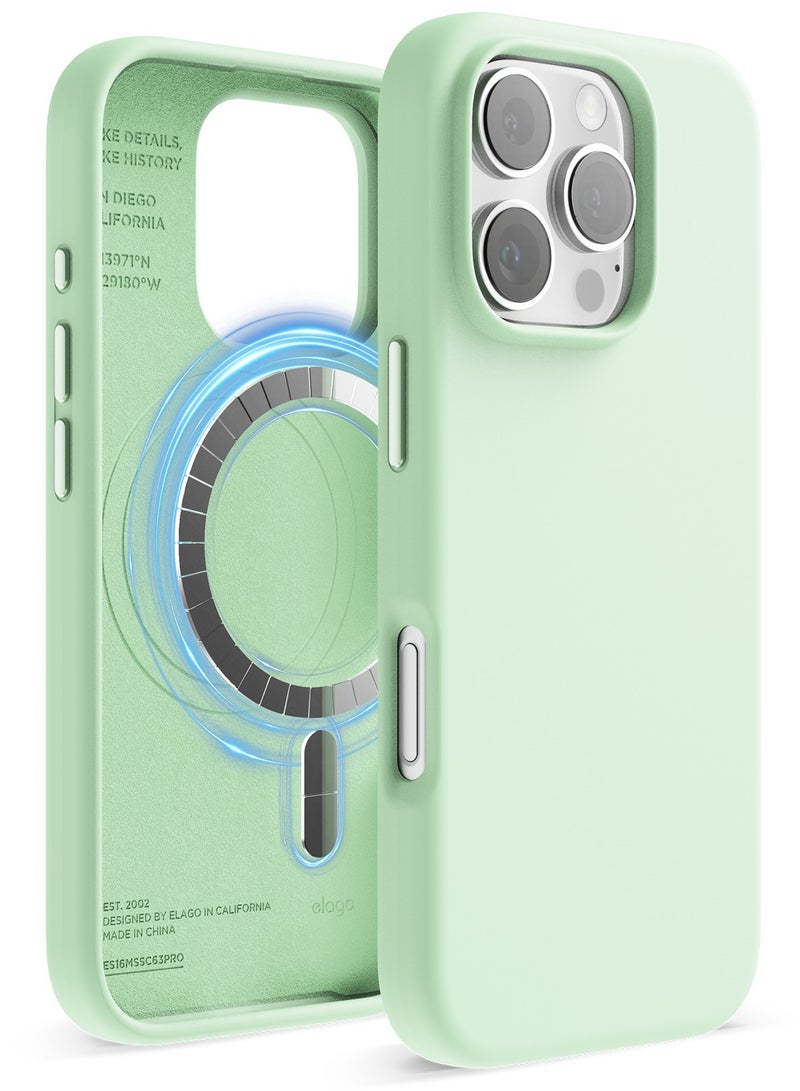 Elago Magnetic Liquid Silicone for iPhone 16 PRO Case Cover Compatible with MagSafe Shockproof - Soft Mint - Image 1