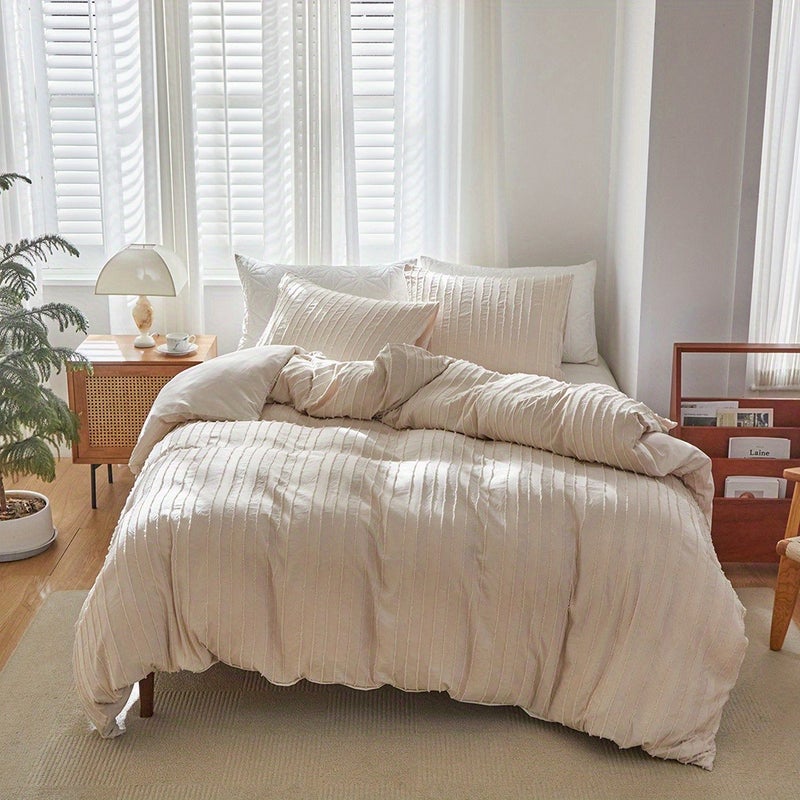 2/3pcs Duvet Cover Set, Striped Print Solid Color Embroidered Bedding Set, Soft Comfortable Duvet Cover, For Bedroom, Guest Room (1*Duvet Cover + 1/2*Pillowcase, Without Core) - Image 5