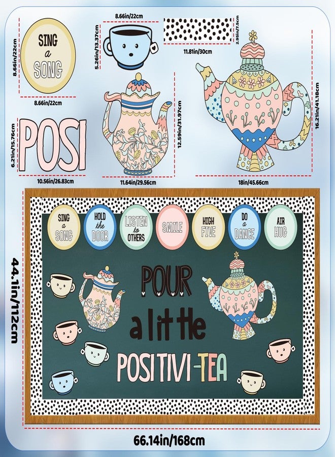 VABAMNA Positivity Classroom Bulletin Board Decorations Set, Pour A Little Inspirational Kettle Teacup Paper Cutouts with Dot Bulletin Border Trims for Back to School Classroom Supplies Door Wall Decor - Image 3