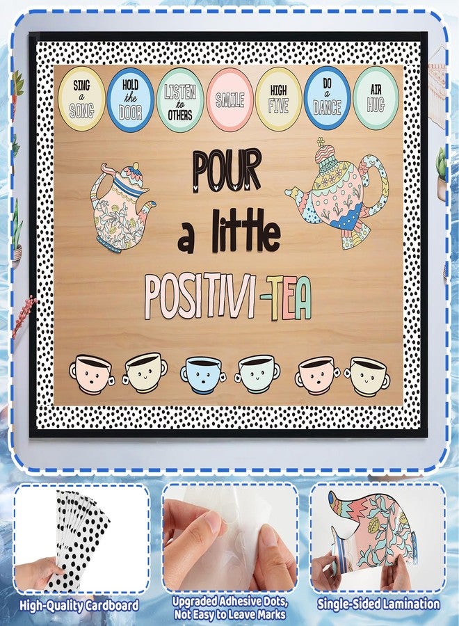 VABAMNA Positivity Classroom Bulletin Board Decorations Set, Pour A Little Inspirational Kettle Teacup Paper Cutouts with Dot Bulletin Border Trims for Back to School Classroom Supplies Door Wall Decor - Image 4