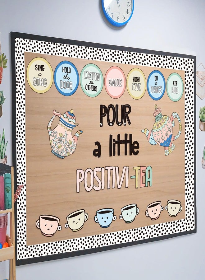VABAMNA Positivity Classroom Bulletin Board Decorations Set, Pour A Little Inspirational Kettle Teacup Paper Cutouts with Dot Bulletin Border Trims for Back to School Classroom Supplies Door Wall Decor - Image 2