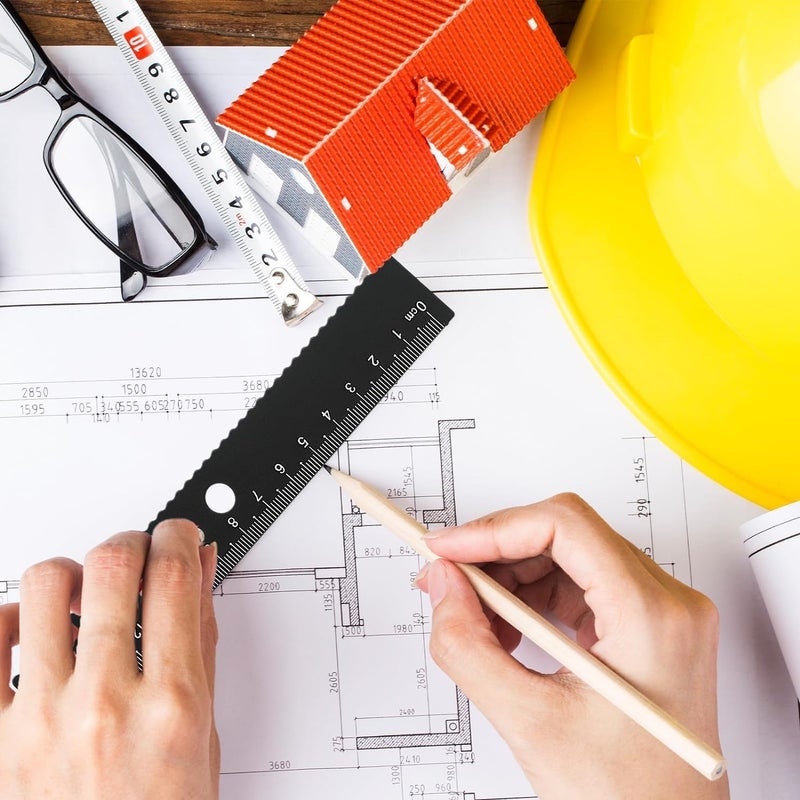 4 قطع من مجموعة مسطرة مثلثة معدنية ومنقلة، منقلة هندسية من سبائك الألومنيوم، مجموعة مسطرة مثلثة رياضية، مسطرة أدوات رسم معدنية للمهندسين والمصممين في المكتب (أسود) - Image 4