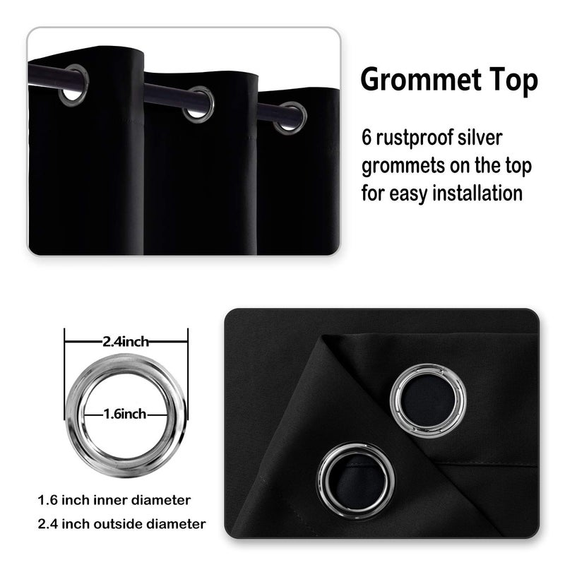 DWCN Black Blackout Curtains for Bedroom Sewn with Tiebacks - Thermal Insulated Light Blocking Grommet Window Curtains for Living Room, 42 x 63 inch Length, Set of 2 Drape Panels - Image 5
