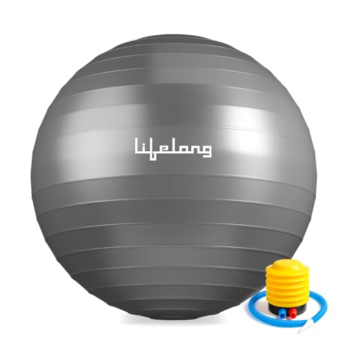 Lifelong LLFAGB75G Gym Ball for Exercise Anti Burst Exercise Ball with Foot Pump for Workout Yoga Ball for Women and Men Swiss Ball for Balance Stability Training, Birthing Ball for Pregnancy, Grey - Image 1