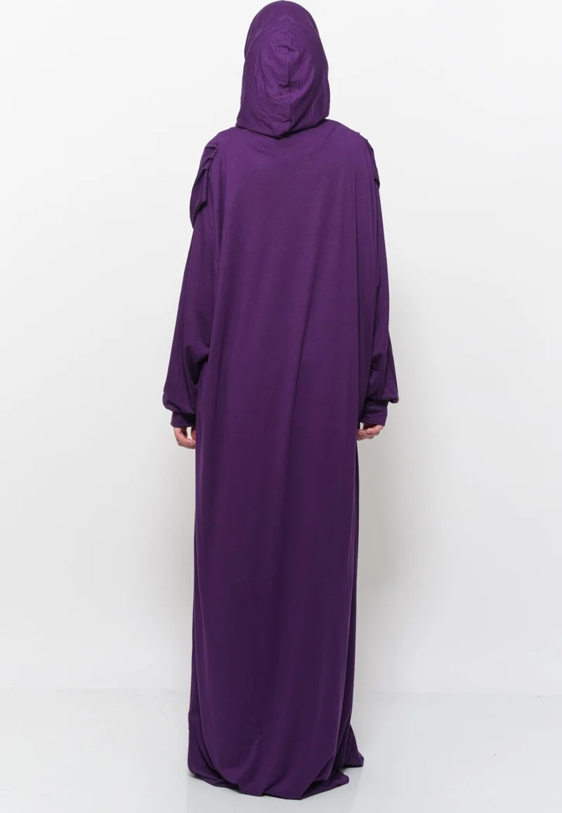 Altobeh Practical One Piece Cotton Bat Sleeves Removable Organic Hijab Prayer Dress with Headscarf - Plum