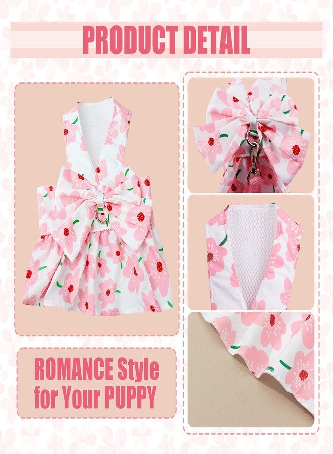 LAPOHI Dog Dress Bowknot Harness Leash Set for Small Girl Dogs Pink Floral Dog Cat Clothes Cute Puppy Outfits Pet Clothes Spring Summer Breathable Dresses(Samll) - Image 4