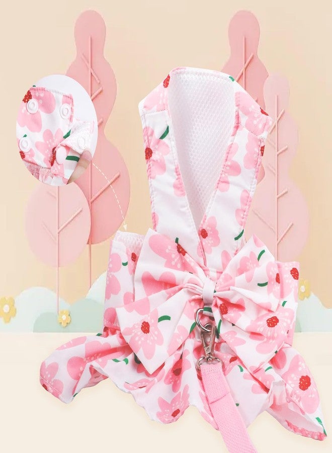 LAPOHI Dog Dress Bowknot Harness Leash Set for Small Girl Dogs Pink Floral Dog Cat Clothes Cute Puppy Outfits Pet Clothes Spring Summer Breathable Dresses(Samll) - Image 5