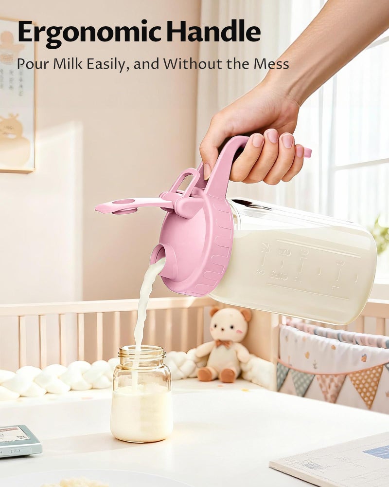 VA1KENE 32oz Breast Milk Pitcher with Lid - Airtight Leakproof Glass Storage with Flip Cap & Pour Spout, Wide Mouth 1 Quart Breastmilk Storage Container for Breastmilk, Formula, and Milk - Image 5