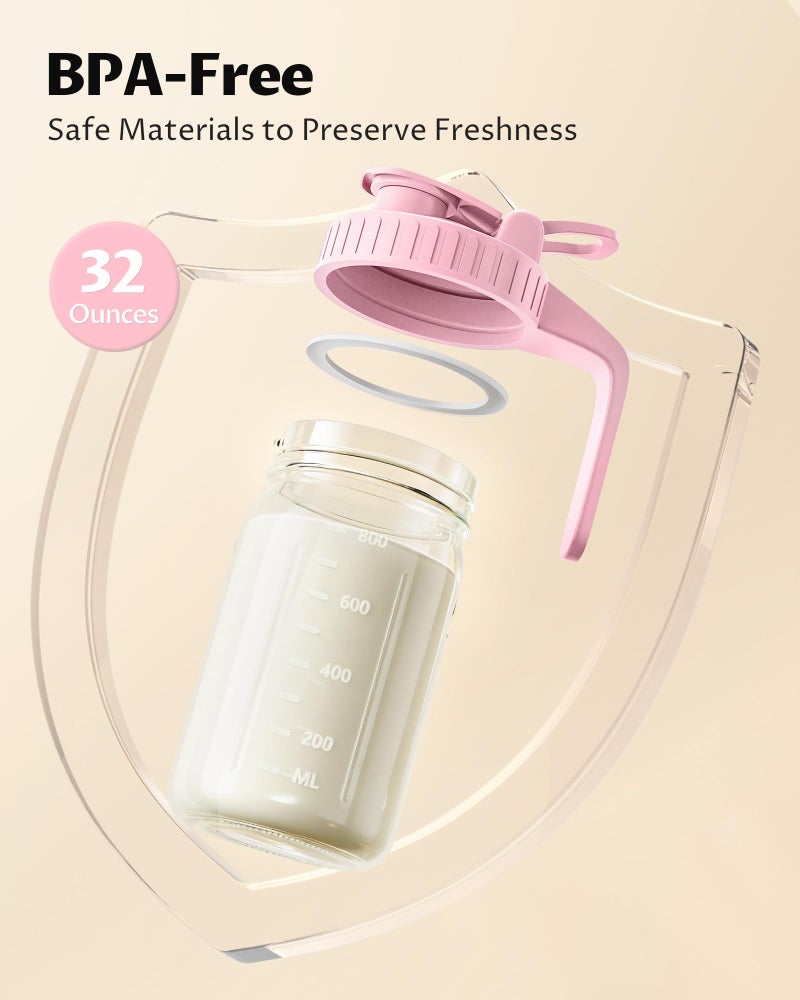VA1KENE 32oz Breast Milk Pitcher with Lid - Airtight Leakproof Glass Storage with Flip Cap & Pour Spout, Wide Mouth 1 Quart Breastmilk Storage Container for Breastmilk, Formula, and Milk - Image 2