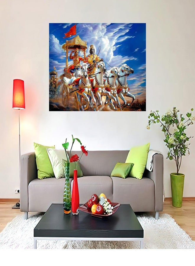 wallpics ملصق فينيل مقاوم للماء من wallpics® يصور اللورد كريشنا وأرجون على عربة | ساراثي | تحديثات ماهابهاراتا جيتا، مناسب لتزيين المنزل، المكتب، الصالة، غرفة المعيشة، غرفة النوم، غرفة الأطفال (12 × 18 بوصة) - Image 2