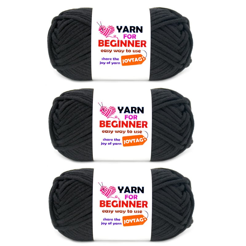 Black Yarn for Crocheting and Knitting Cotton Crochet Knitting Yarn for Beginners with EasytoSee Stitches CottonNylon Blend Easy Yarn for Beginners Crochet Kit3x50g
