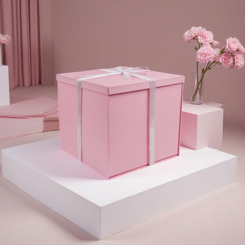 UoeRing Large Gift Box with Lid 12x12x11 Inch,Pink Gift Boxes for Presents Packaging for Birthdays,Valentine's Day,Mother's Day,Christmas with Ribbon Card Envelope Shredded Paper Fill (Matte Pink) - Image 2