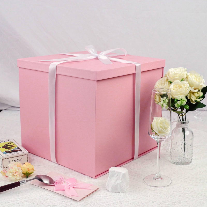UoeRing Large Gift Box with Lid 12x12x11 Inch,Pink Gift Boxes for Presents Packaging for Birthdays,Valentine's Day,Mother's Day,Christmas with Ribbon Card Envelope Shredded Paper Fill (Matte Pink) - Image 5