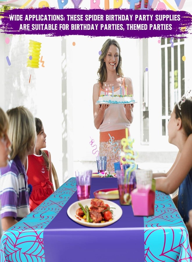 Oudain 54 x 108 Inch Spider Birthday Decorations Spider Web Plastic Tablecloth Disposable Table Cover Large Rectangular Tablecloth for Birthday Party Supplies(3 Pcs,Purple) - Image 5