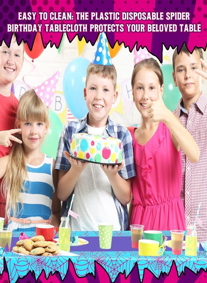 Oudain 54 x 108 Inch Spider Birthday Decorations Spider Web Plastic Tablecloth Disposable Table Cover Large Rectangular Tablecloth for Birthday Party Supplies(3 Pcs,Purple) - Image 4