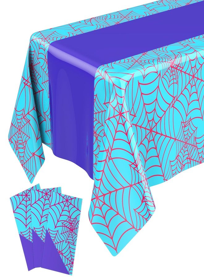 Oudain 54 x 108 Inch Spider Birthday Decorations Spider Web Plastic Tablecloth Disposable Table Cover Large Rectangular Tablecloth for Birthday Party Supplies(3 Pcs,Purple) - Image 1