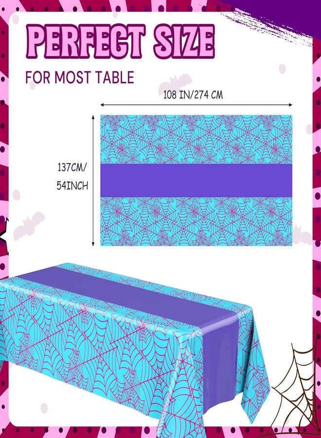Oudain 54 x 108 Inch Spider Birthday Decorations Spider Web Plastic Tablecloth Disposable Table Cover Large Rectangular Tablecloth for Birthday Party Supplies(3 Pcs,Purple) - Image 2
