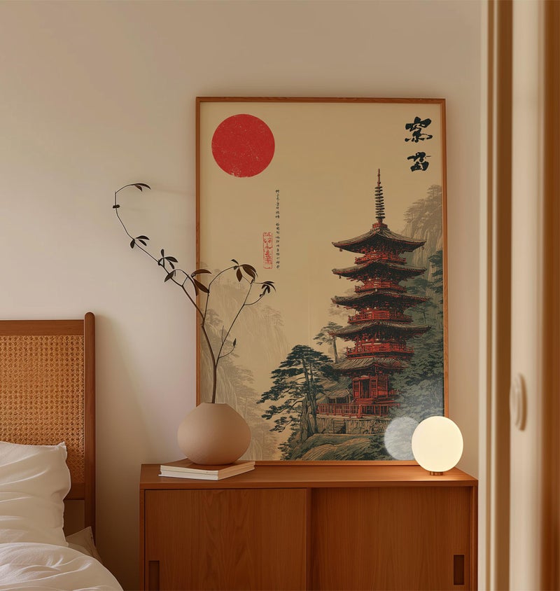 TNESSENTIAL Japanese Pagoda Poster, Vintage Landscape Art, Red Temple Illustration - Image 5