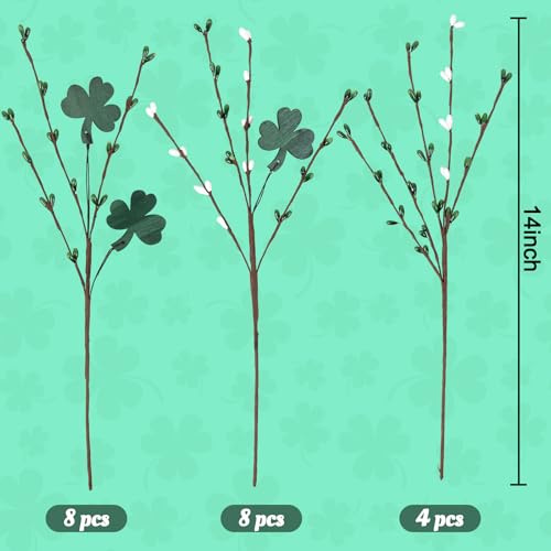 Eternity sky 20Pcs St Patricks Day Decorations Shamrock Picks Decor Artificial Floral Stems for Party Table Centerpiece - Image 3