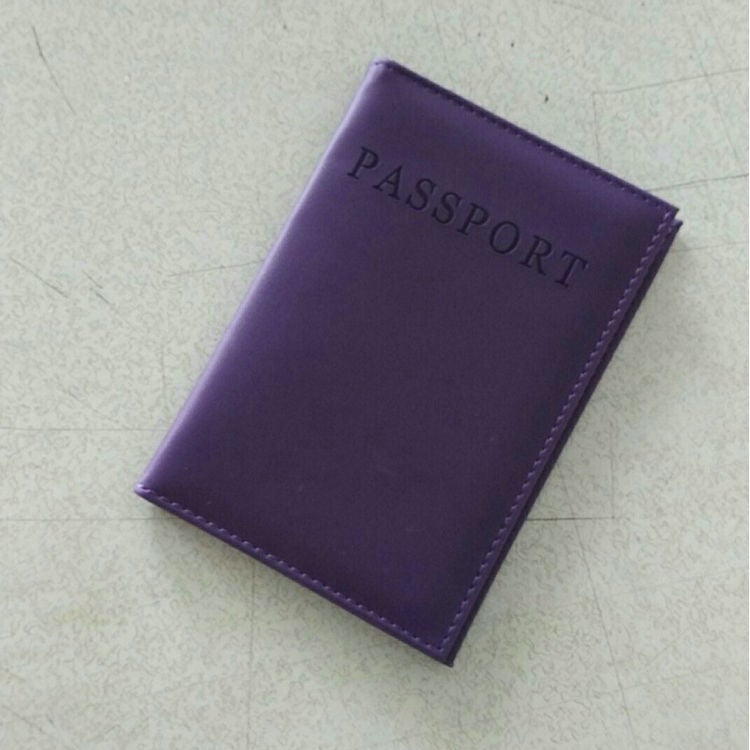Faux Leather Passport Holder Multifunctional Card Case Purple 