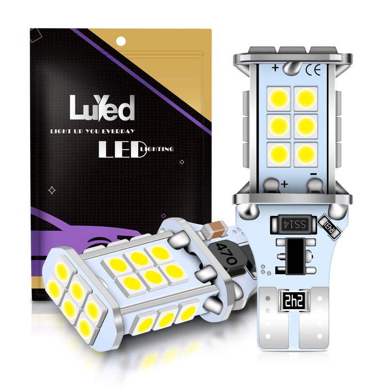 LUYED 921 912 LED Bulb Xenon White for Backup Reverse Lights 3100 Lumens 300 Brightness T15 906 W16W LED Bulbs Nonpolarity Canbus Error FreePack of 2