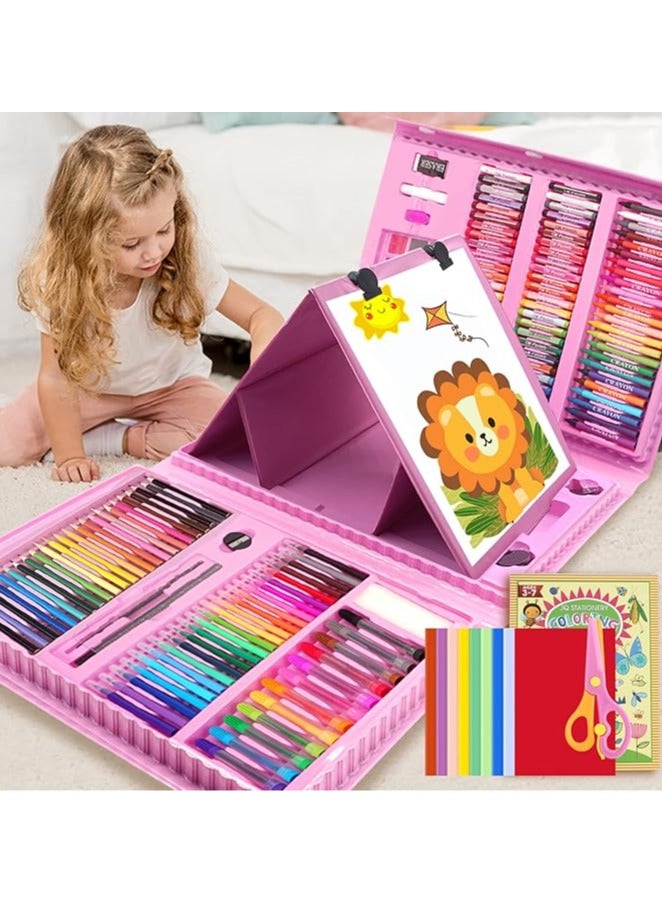 208 PCS Art Supplies,Drawing Art Kit for Kids Girls Boys Teens Artist, Art Set Case with Trifold Easel, Includes Oil Pastels, Crayons, Colored Pencils, Coloring Book, Scissors, Origami Paper 40 Sheets - Image 1