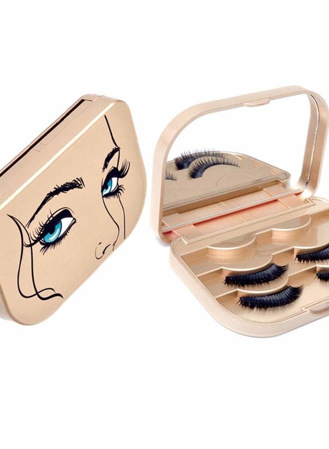 YiQiYi Cosmetic Case Empty Eyelashes Storage Case with Makeup Mirror Holder Box Fake Eyelash Packing Travel Storage Case Eyelashes Bag(Gold) - Image 2
