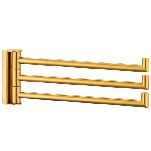 Angle Simple Swivel Hand Towel Rack, SUS 304 Stainless Steel Foldable 3 Towel Holder Bars for Bathroom Kitchen, Brushed Dark Gold - Image 1