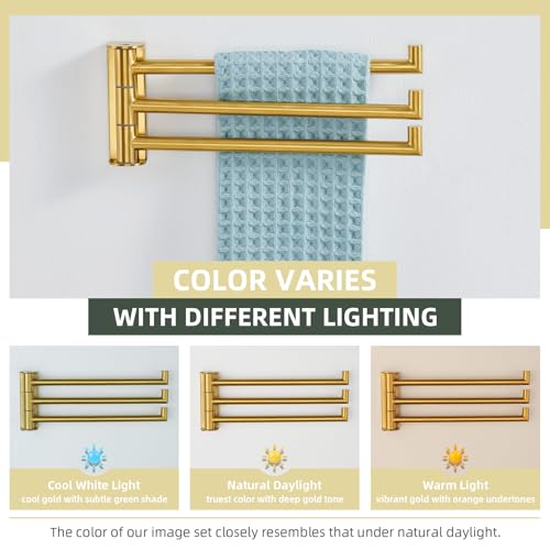 Angle Simple Swivel Hand Towel Rack, SUS 304 Stainless Steel Foldable 3 Towel Holder Bars for Bathroom Kitchen, Brushed Dark Gold - Image 3